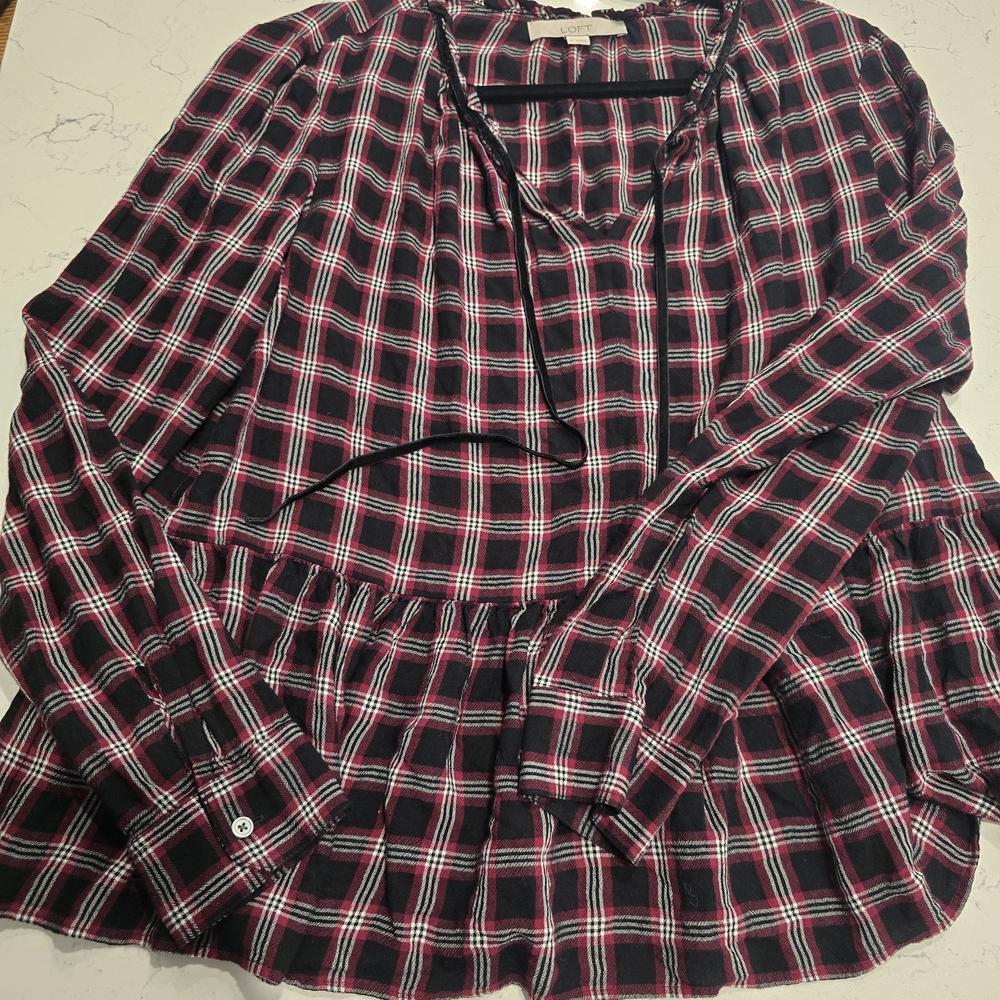 LOFT Red and Black Checkered Top